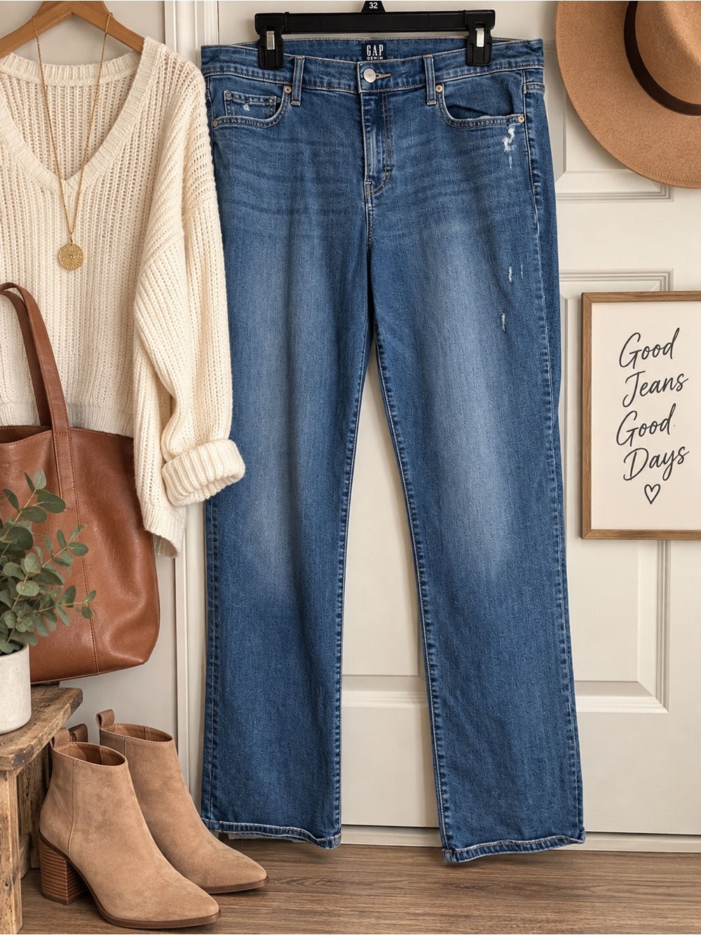 GAP Women's Medium Blue Straight Leg Jeans with Light Whiskering